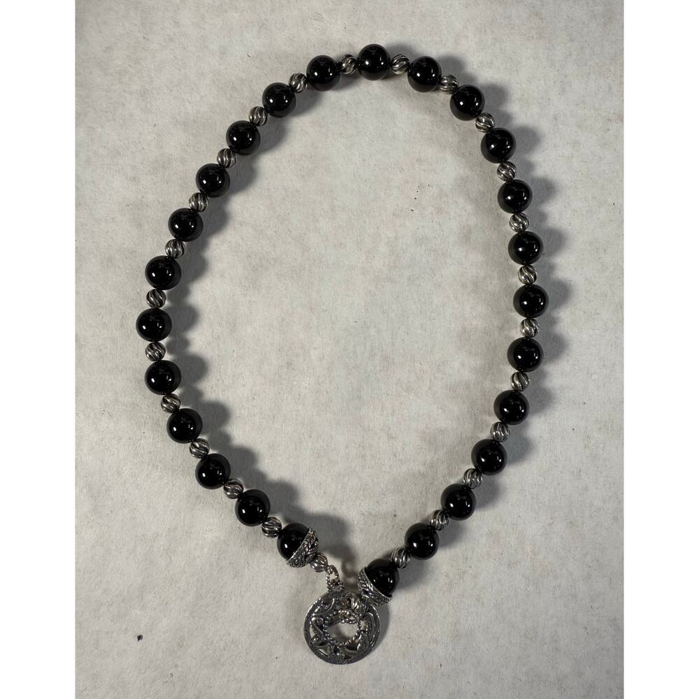 Carolyn Pollack Sterling Silver Black Onyx Beaded Necklace Toggle Clasp 16”
